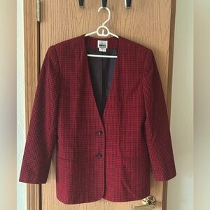 Vintage Leslie Fay Wool Blend Red and Black Blazer